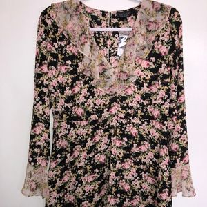 Topshop Dress Black Floral Long Sleeve sz 8